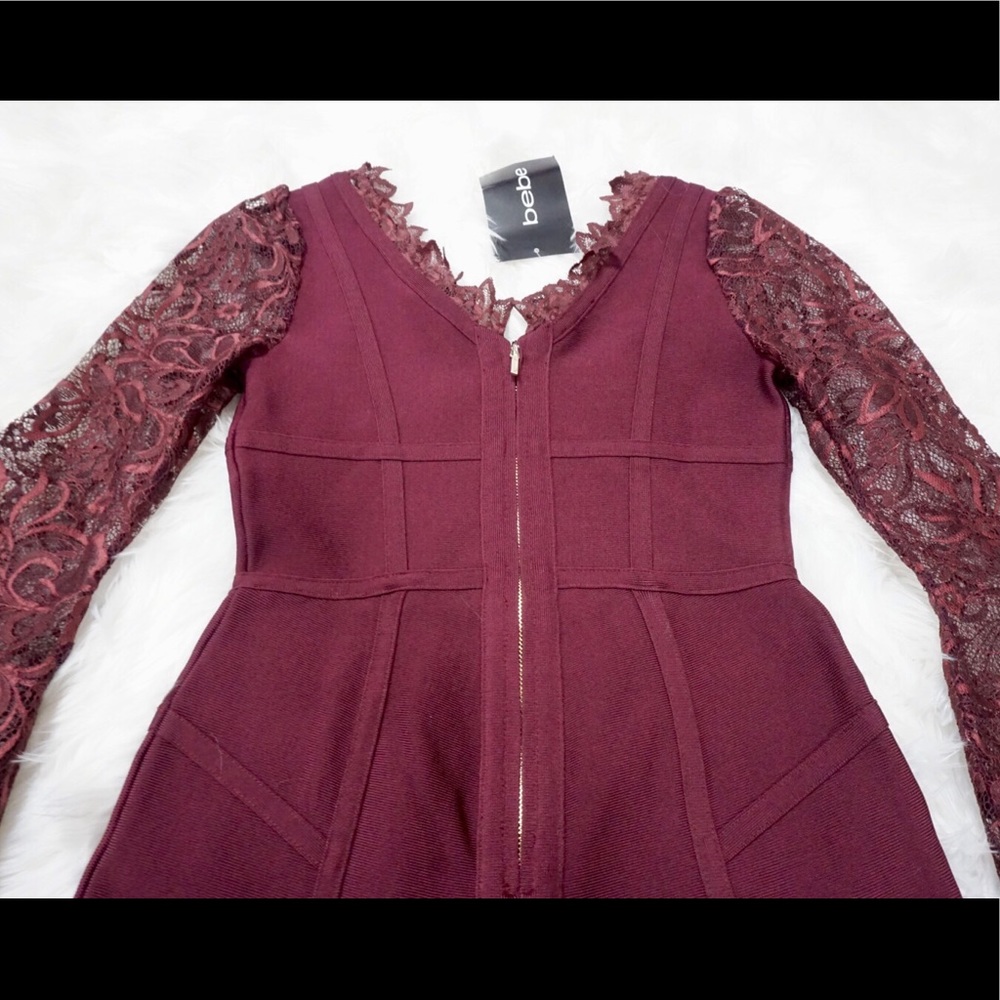 Bebe Maroon Romper Jumpsuit Lace Bandage - Picture 6 of 7